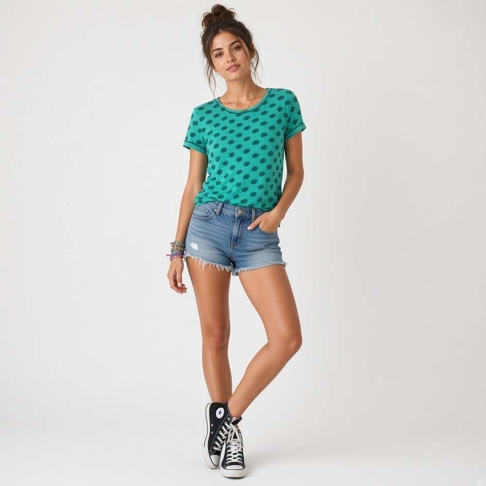 Caslon Tee Women's Medium Teal Navy Dot Print Scoop Neck Cotton Modal - Picture 1 of 12